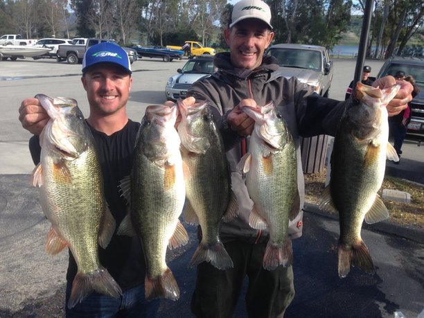 Champions Brian Evans (left) and Matt Newman with there 21.91 pound bag of bass and the title on February 28, 2015.