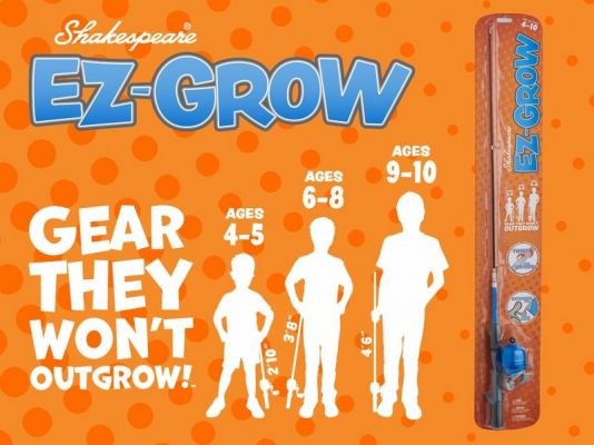 If you&rsquo;re a proud parent then you know your child never seems to stop growing, and now there&rsquo;s a fishing rod combo that grows right along with them! The new Shakespeare EZ-Grow combo extends from 2-1/2&rsquo; to 3-1/2&rsquo; to 4-1/2&rsquo; to make sure it is always correctly sized for your little angler, making their time on the water even more enjoyable. With models themed for both boys and girls, and an interchangeable reel handle knob, this combo will be popular with the 13 million new anglers who joined our ranks last year.