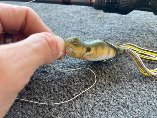 What makes the Smashmouth&nbsp;Different?
Hook: One item that in my-opinion that set&rsquo;s the Smashmouth apart from other popping style frogs, is the hook point angle. The Smashmouth hook has been engineered for maximum hook ups. This feature coupled with&nbsp;a spool of 65-pound-test Seaguar Smackdown Braid&nbsp;means that when a big largemouth blows up on the frog in the thick stuff, you&rsquo;ll be able to hook them and keep that bass buttoned all the way to the boat.
Frog Face: What differentiates the Smashmouth frog from Snag Proof's Bobby&rsquo;s Perfect or Phat Frog is its cupped face.&nbsp; The Smashmouth face shape allows the frog to cause more commotion and action on top of the water.&nbsp; he cupping also helps the frog track better across the top of the water when worked faster when going across open water pockets, or sparse vegetation.
This makes the Smashmouth ideal when there is a slight breeze causing ripples atop the water, and more action is needed for a bass to get clued into your bait.&nbsp;
Tip: If bass are actively chasing baitfish or bluegills in the vegetation and you need to mimic their activity level.
&nbsp;
&nbsp;
&nbsp;