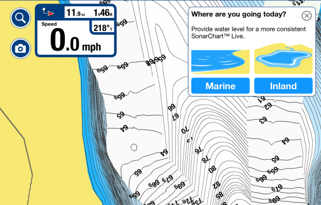 Step 4
Open your Navionics app and follow prompts to set for &ldquo;Inland&rdquo; or &ldquo;Marine&rdquo; depending on where you are boating.
