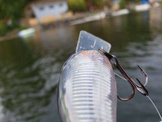 Action
Fishing the bait, you can feel it in action as it dives and it has a wide deflection when it hits a piece of cover. This bait also has a slight downward dive as it is retrieved and this helps to prevent snags on the treble hooks.
There are also rips along the bottom that are said to add more vibration. These are part of&nbsp;Yo-Zuri&rsquo;s&nbsp;patented Wave-Motion Ribbing.