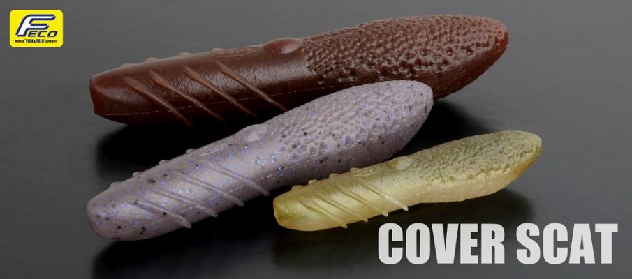 Cover Scat
The Cover Scat is a finesse soft plastic available in 2.5, 3.5, and 4" long and is designed to be fished weightless with a unique horizontal fall. It can also be fished with an underwater "walk the dog" action.
The baits are small but have extensive features packed inside of them. There is a small opening for the bend of your hook and a hook point guard to keep the bait weedless. It also has a stabilizer fin and dimpled rear section for better water flow and action.
&nbsp;