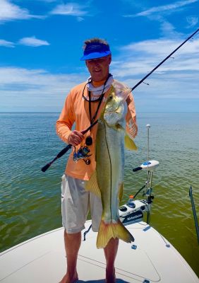 Similar Lures and Tackle
Another similarity between the two types of water is the bait styles Schultz uses.
"The lure selection is very similar. We use quite a few topwaters, swimbaits, and jerkbaits in saltwater like I do for bass fishing," he said. "Bass fishing does have more special circumstances like when it comes to different types of plastics; we fish on the bottom."
One slight difference is what Schultz has found when it comes to working lures.
"Bass tend to like more erratic actions for jerkbaits and topwaters. Saltwater fish prefer more sluggish actions, generally speaking," Schultz shared.
One item he mentioned that is a perfect crossover bait is a bait he designed for Hildebrandt, the Drum Roller Jig.
"That is my go-to swimbait head for smallmouth, but I also use it to catch tarpon, trout, flounder, and more. The main difference between fishing freshwater and saltwater is the size of the fluorocarbon line I use," he said. "In freshwater, we downsize to the eight and ten-pound leaders and in the salt, it is 30 or 40-pound test because the fish are violent and have more teeth and abrasive jaws."
Schultz keeps it more straightforward when it comes to saltwater rods and reels than he does bass fishing, as the gear has become very specialized when it comes to technique-specific rods and even reels.
He primarily utilizes the&nbsp;Shimano Expride rods and has four models that cover pretty much everything he will come across on the saltwater flats.
"I like the seven-foot models for spinning and the 270M and 270MH are great for swimbaits to jerkbaits. For baitcasting, the 170M-G (glass) and 172ML BFS," he said. "The selection of rods is much more limited in saltwater because there are not as many variations as there is in freshwater bass fishing."
When it comes to reels, he again uses similar products and likes the Shimano Stella and Stradic reels for spinning and the Chronarch G for baitcasting.
"The&nbsp;Chronarch G stays smooth in the saltwater. I have some that are beat up cosmetically because I don't take the best care of them, but mechanically they are great because they are a very durable reel," he said. Schultz also said that he has been impressed with the new Metanium MGL and how it has performed in the salt.
For spinning, he says it is hard to beat the Stradic or Stella. "The drags are silky smooth and that is so important in saltwater because the fish are mean and shake violently," Schultz shared and said, all he does is hose them down when done to remove the salt to keep his gear in excellent working order.
Venturing in the saltwater, or targeting other species in general, can significantly improve your bass fishing. There are many similarities between different fish species when it comes to fishing for them with artificial lures and any day on the water, either fresh or salt, will make you a better angler.