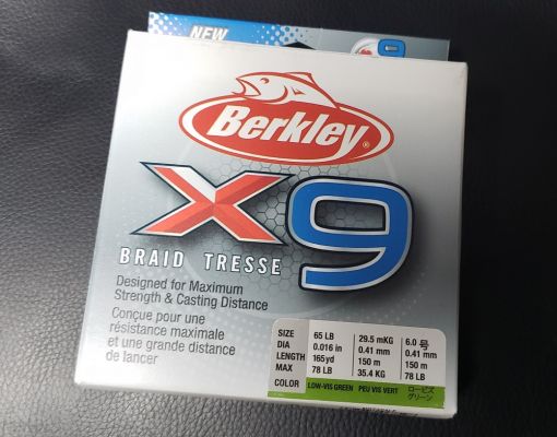 Berkley X9 Braided Line
The new X9 features nine strands combed to make one strong piece of braided line. 
It was designed for maximum casting distance and strength. It also rates high for knot strength, ease of use and abrasion resistance.