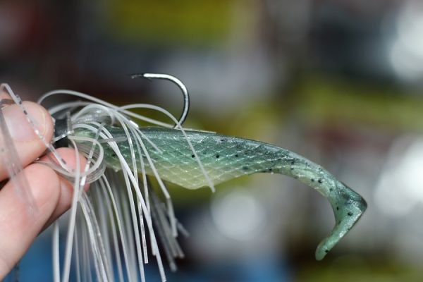 Optimum Double Diamond
This thick plastic swimbait works great on the back of swimjigs and vibrating jigs. It has a nice thumping kick and also adds bulk to the whole presentation.