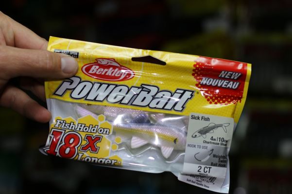 PowerBait Sick Fish
This swimbait is not a new design and Berkley has been producing it for several years in the HAVOC line.
It is now available with the proven PowerBait formula. It comes in both the&nbsp;three- and four-inch sizes