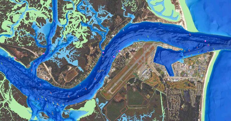 SonarChart Shading
One of the newest additions to Navionics mapping is SonarChart Shading, and this is only available with the Platinum HotMaps and Platinum+. HotMaps Platinum are lake charts, and Platinum+ is meant for saltwater fisheries.
This new shading feature gives a new way to view your map data. It is a rendering of the bottom that easily shows drop-offs, humps, and other changes in depth. The different colors of blue make it simple to see these changes and help to find the fish-holding structure quickly.
3D View and Satellite Overlay
Another difference between the Platinum cards and the others is the ability to overlay satellite images with your mapping. This helps to find high-percentage areas at a glance.
The 3D View is another feature unique to the Platinum cards. It lets you tilt and rotate the map detail to make features like drop-offs stand out. Subtle drops and changes in the bottom stand out as they are exaggerated and easier to see.
&nbsp;