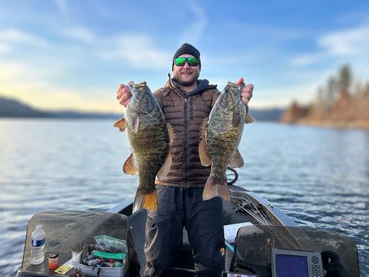 Jeff Turk &ndash; 5.84lbs
These two excellent smallmouth were caught on Idaho&rsquo;s Lake Coeur d&rsquo;Alene. The big one weighed in at 5.84lbs.