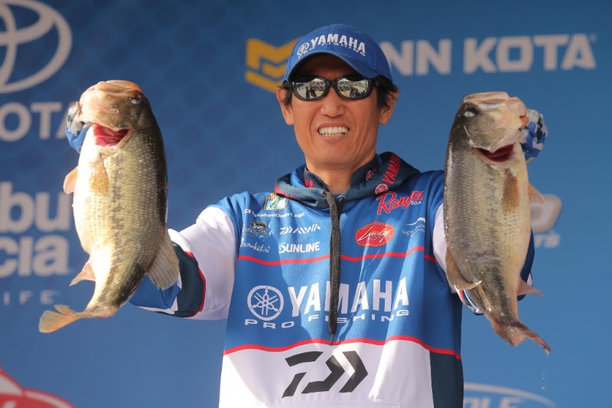 Takahiro Omori of Emory, Texas, takes the lead on the first day of the Bassmaster Elite at Grand Lake, bringing 23 pounds, 12.jpg