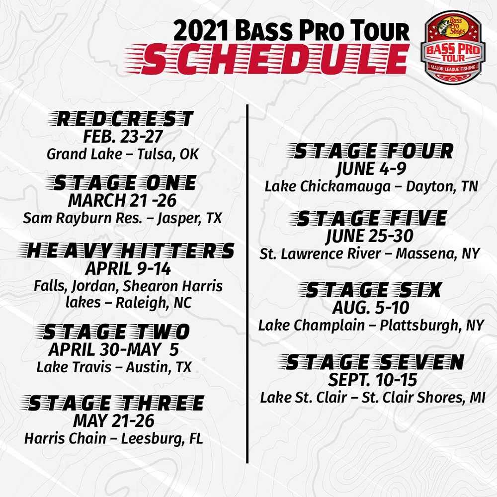 2021 Major League Fishing Bass Pro Tour Schedule